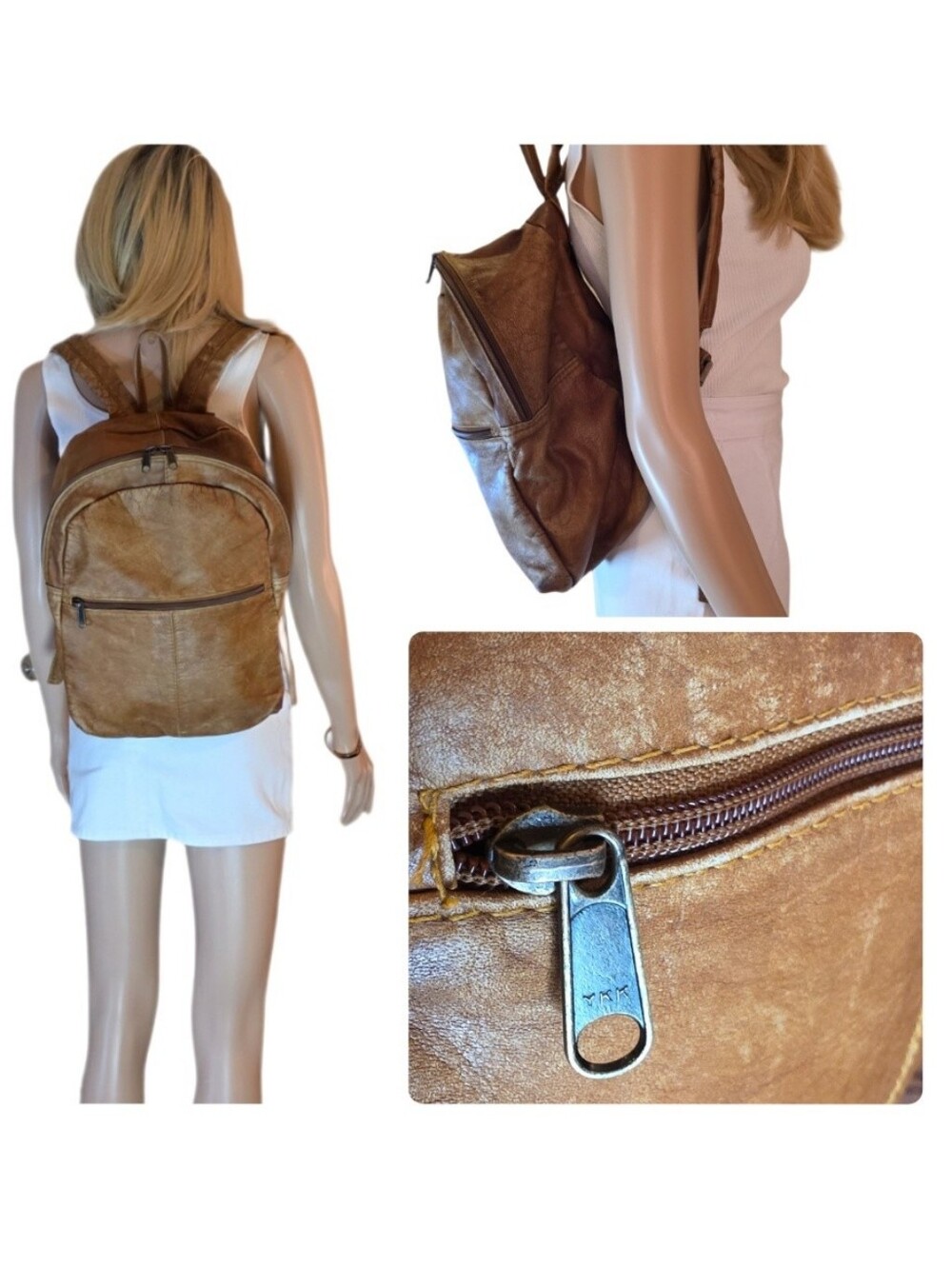Vintage 90's Boulder Ridge Leather Dome Backpack Brown Cowhide Distressed EUC
